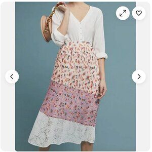 NWOT Anthropologie Laia Boho Floral Pleated Midi Skirt | Size MP